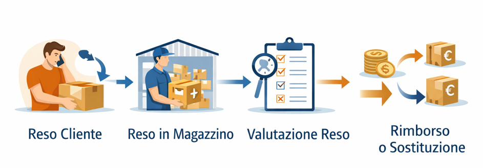 Screenshot della gestione resi con workflow autorizzazioni